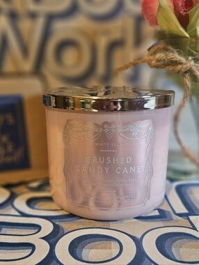 NWT White Barn Crushed Candy Cane 3-wick Candle - Pink, Gold